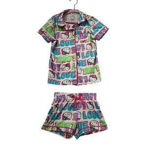 Hello Kitty Sanrio Pajama Set XS 4/5 Girls Short Sleeve Sleepwear Pink Bows Cute